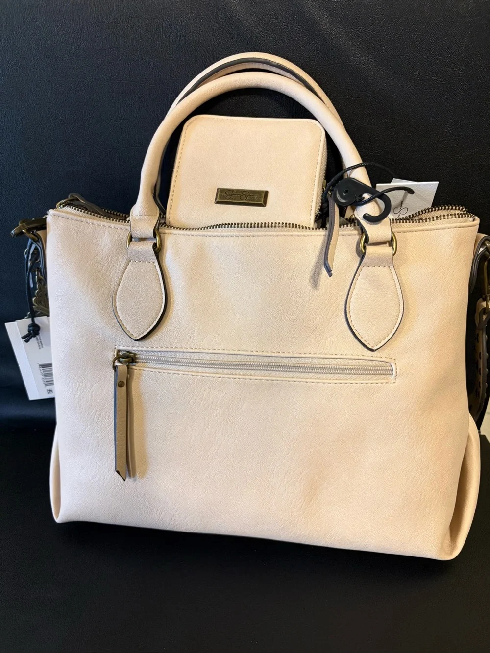 🆕 Jessica Simpson Cream Studded Satchel with Tassel Wallet NWT